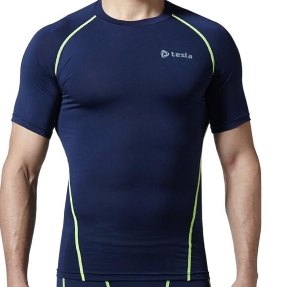 Tesla R13 Cool Dry Compression Baselayer Short Sleeve Fitted Tee Shirt S Blue - Picture 1 of 8